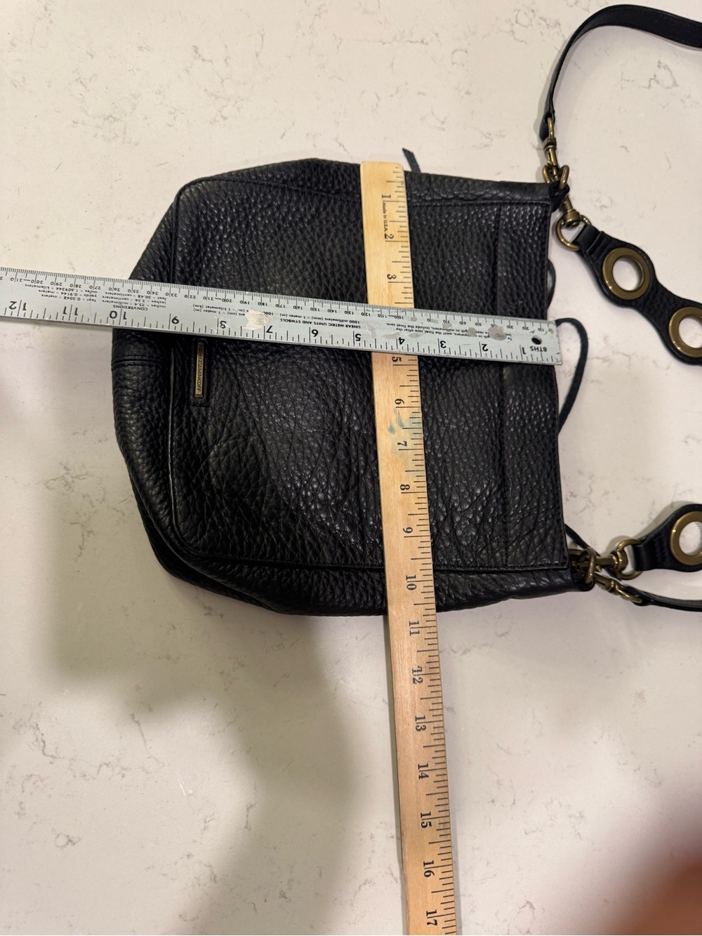 Rebecca Minkoff Black Pebbled Leather Crossbody with Gold Ring Detail - Picture 13 of 13